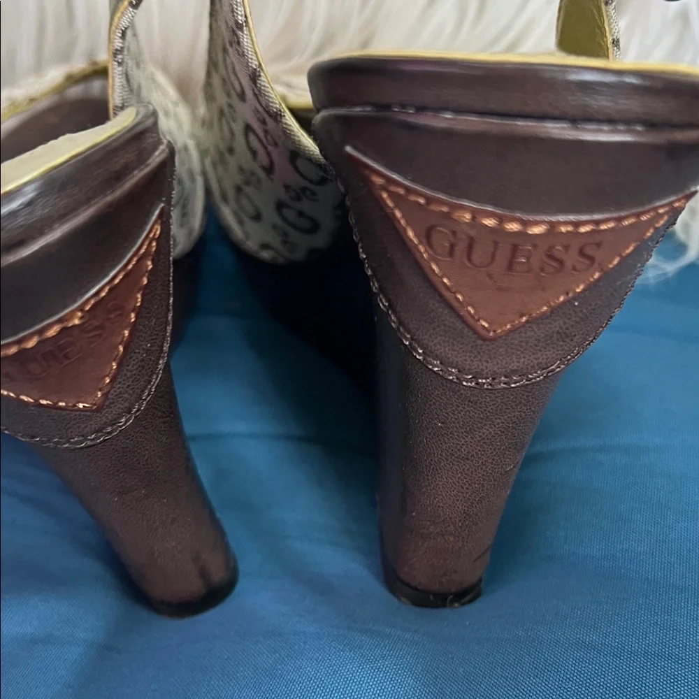 GUESS Beige Logo Slingbac Wedge with Gold Insole Size 6.5 - Picture 4 of 7